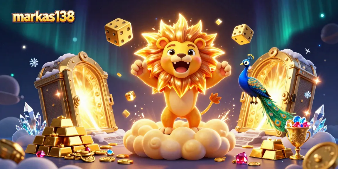 Experience excitement with markas138 in this vibrant 3D casino illustration showing jackpot elements.
