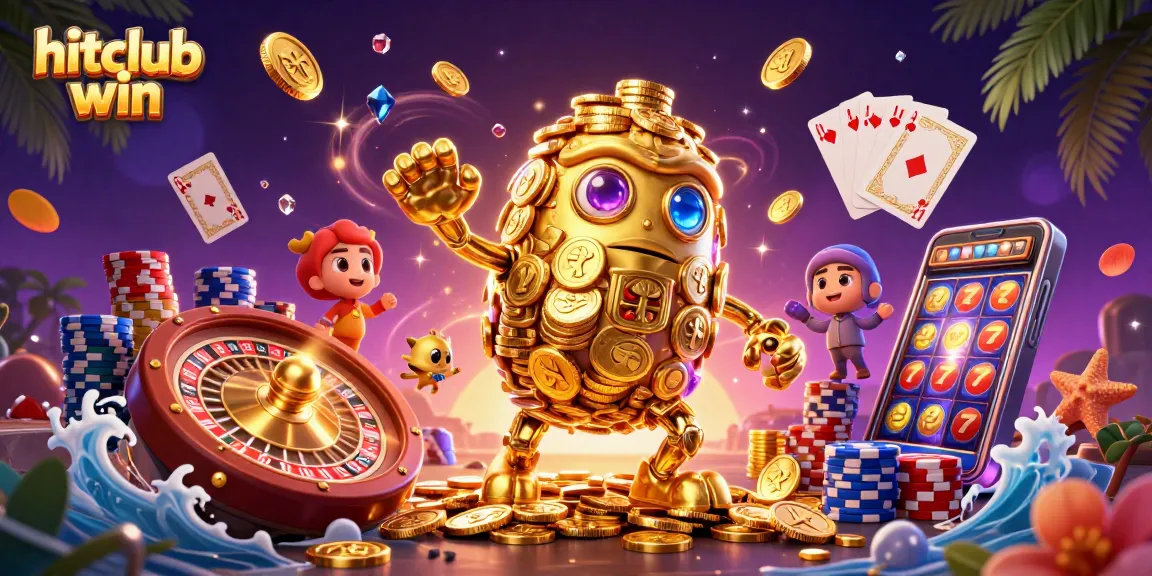 Win big with hitclub win, featuring a golden golem and vibrant casino elements in a thrilling scene.